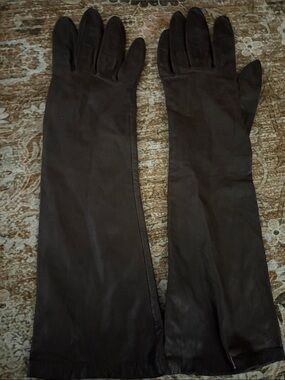 Vintage Black Long Leather Gloves